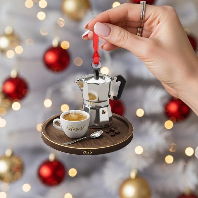 Personalized Coffee Lover Ornament Custom Espresso Decor, Barista Gift, Unique Holiday Coffee Cup Christmas Decoration