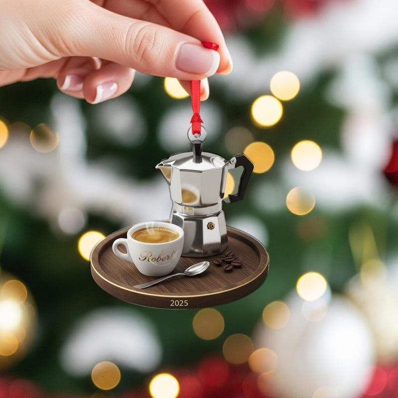 Personalized Coffee Lover Ornament Custom Espresso Decor, Barista Gift, Unique Holiday Coffee Cup Christmas Decoration