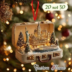 Personalized New York City Ornament | Custom Travel Suitcase Diorama | NYC Skyline Christmas Decor | Unique Holiday Keepsake Gift