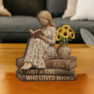 Personalized Wooden Book Lover Block Stack Just a Girl Who Loves Books Reading Decor