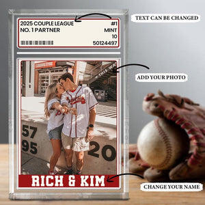Trading Card Desk Name Plate For Couple, Custom Couple's name with Photo Acrylic Blocks, 1 Couple Sports, Gift for Baseball Lover