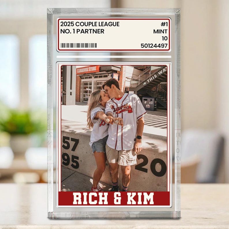 Trading Card Desk Name Plate For Couple, Custom Couple's name with Photo Acrylic Blocks, 1 Couple Sports, Gift for Baseball Lover