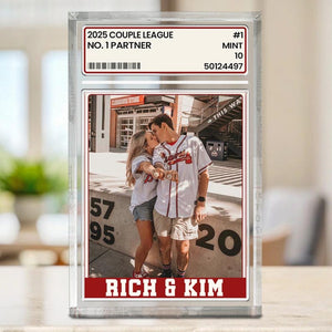 Trading Card Desk Name Plate For Couple, Custom Couple's name with Photo Acrylic Blocks, 1 Couple Sports, Gift for Baseball Lover