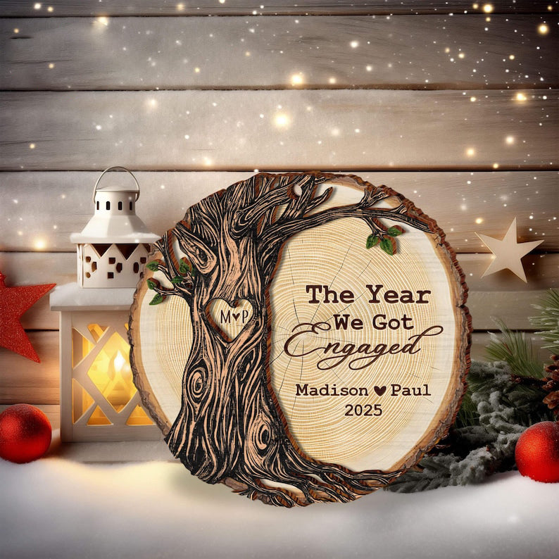 Personalized Engaged Gift, Engagement Wood Christmas Ornament, Engagement Ornament with Names & Date, Newlywed Gift For Couple, Couple Gifts