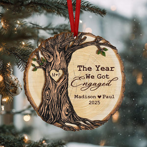 Personalized Engaged Gift, Engagement Wood Christmas Ornament, Engagement Ornament with Names & Date, Newlywed Gift For Couple, Couple Gifts