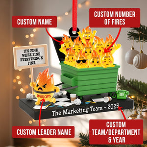 Personalized Dumpster Fire Ornament 2025, Custom Name Team Decor, Funny Office Christmas Bauble, Unique Holiday Gift Idea