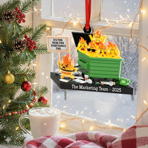 Personalized Dumpster Fire Ornament 2025, Custom Name Team Decor, Funny Office Christmas Bauble, Unique Holiday Gift Idea