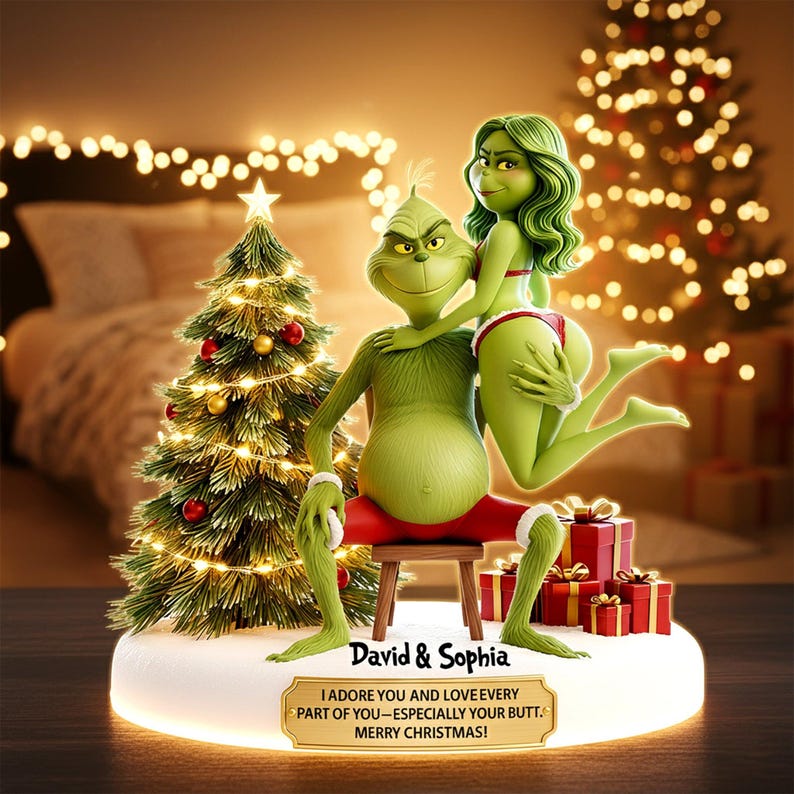 Personalized Mischievous Green Couples Acrylic Ornament, Gifts For Young Couples, Christmas Gift, Anniversary Gift, Ornament Keepsake