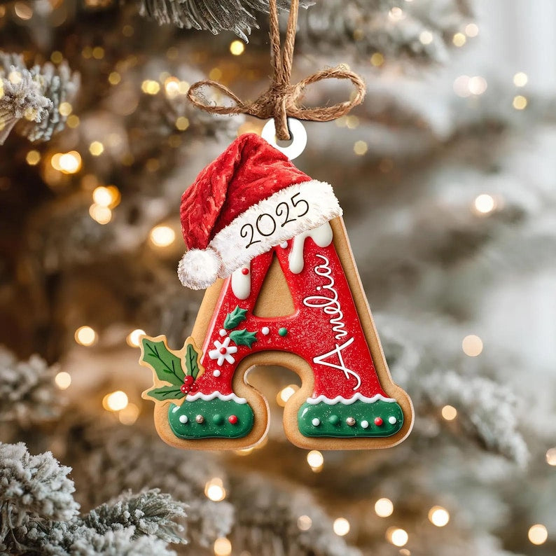 Personalized Name Letter Ornament, 2025 Custom Christmas Ornament with Name, Personalized A-Z Letter Ornaments for Christmas Tree Decor.
