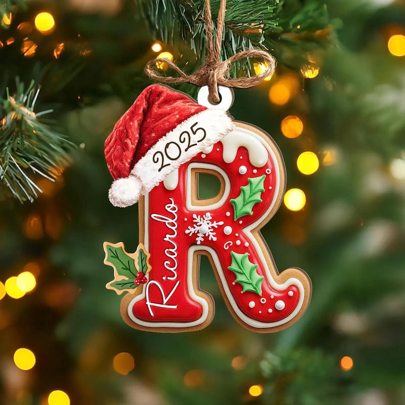 Personalized Name Letter Ornament, 2025 Custom Christmas Ornament with Name, Personalized A-Z Letter Ornaments for Christmas Tree Decor.