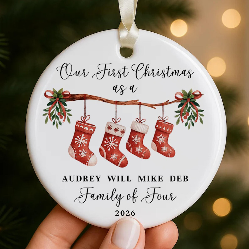 Personalised Christmas Ornament, Our First Christmas as a Family of Four/ Three Ornament, Babys 1st Christmas, Family 2026, Gift for Couple