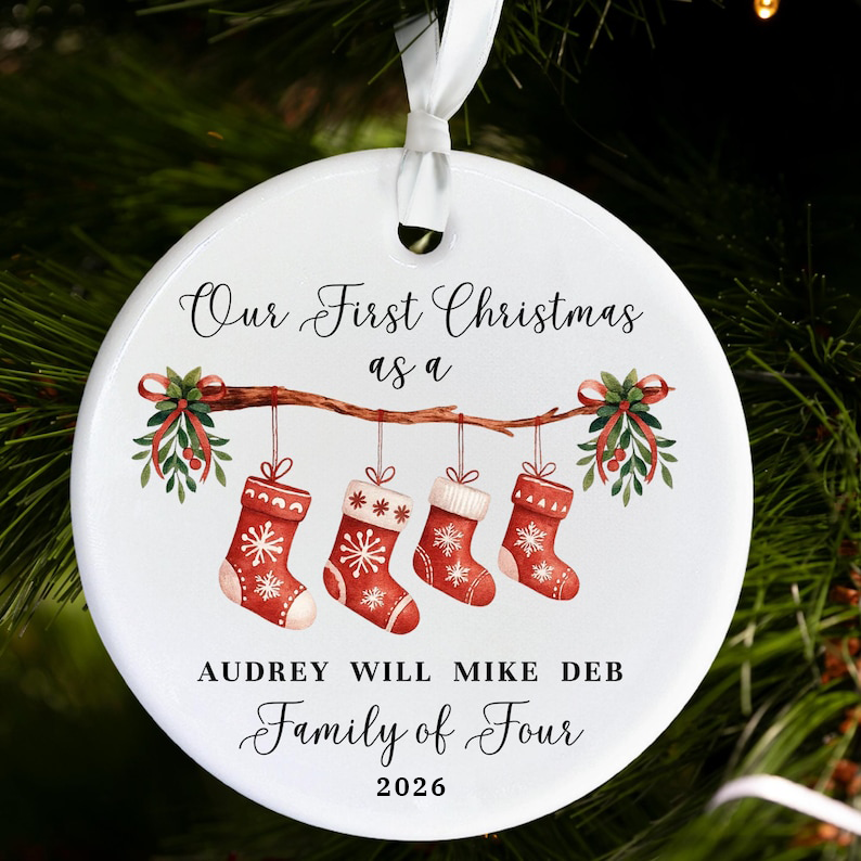 Personalised Christmas Ornament, Our First Christmas as a Family of Four/ Three Ornament, Babys 1st Christmas, Family 2026, Gift for Couple