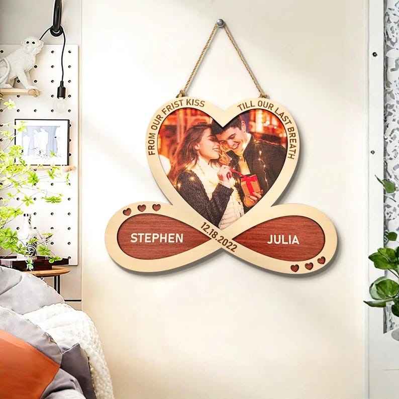 Personalized Wooden Heart with Photo and text Custom Wooden Sign Infinity Heart Wall Decor Wall Signs Unique Anniversary Gift for Couples