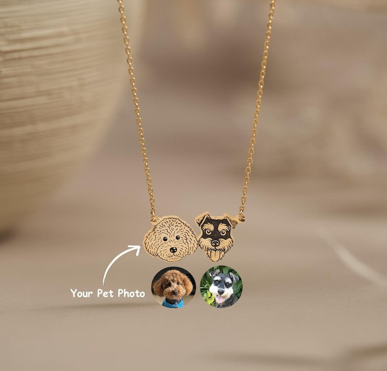 Custom Pet Portrait Necklace, Pet Memorial Jewelry, Pet Name Necklace, Engraved Necklace, Dog & Cat Necklace, Women Necklace, Gift for Her