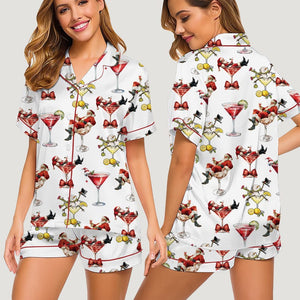 Funny Santa Christmas Pajamas for Women, Cocktail Print Sleepwear