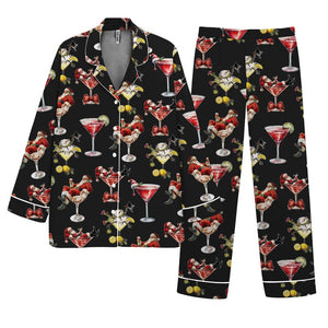 Funny Santa Christmas Pajamas for Women, Cocktail Print Sleepwear