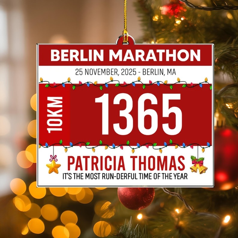 Personalized Race Bib Ornament, Custom Acrylic Running Keepsake, Runner Christmas Gift, Marathon Runner Ornament, Marathon Lover Gift