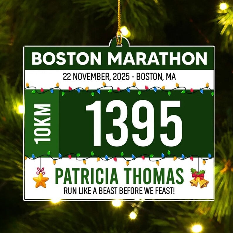 Personalized Race Bib Ornament, Custom Acrylic Running Keepsake, Runner Christmas Gift, Marathon Runner Ornament, Marathon Lover Gift