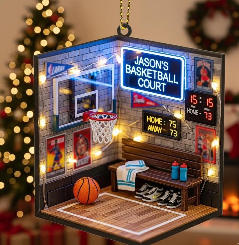 Custom Basketball Court Ornament, Personalized Basketball Ornament, Sports Acrylic Ornament Christmas 2025, Basketball Coach Holiday Present