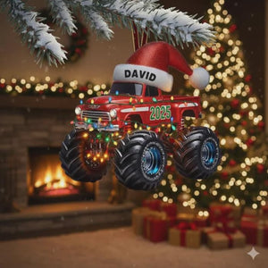 Personalized Christmas Monster Truck Ornament, Custom Name 2025, Holiday Decor for Car Lovers, Customizable Christmas Gift
