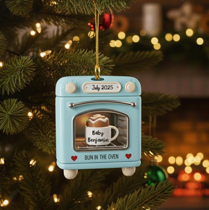 Personalized Bun in the Oven Christmas Ornament - Expecting Baby Announcement - New Mom Gift - Pregnancy Keepsake - 2D Flat Acrylic Ornament