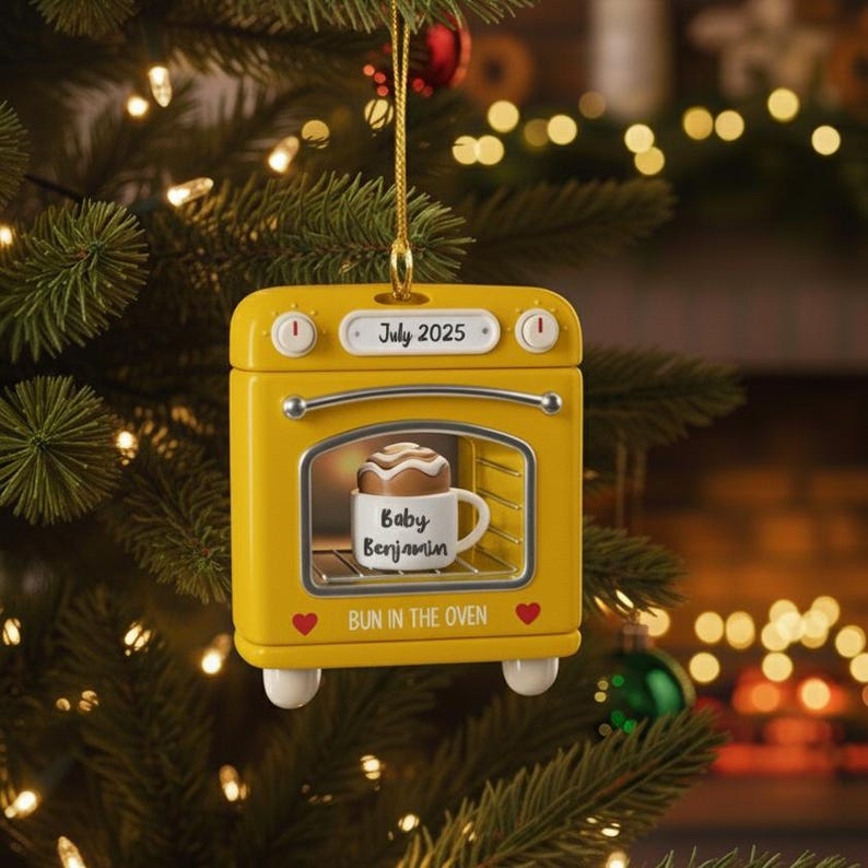 Personalized Bun in the Oven Christmas Ornament - Expecting Baby Announcement - New Mom Gift - Pregnancy Keepsake - 2D Flat Acrylic Ornament