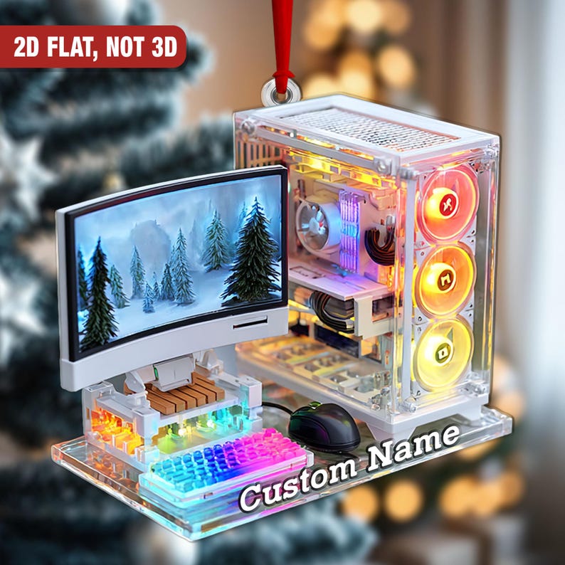 Personalized Gaming PC Ornament Custom Computer Christmas Tree Decoration For Tech Lovers