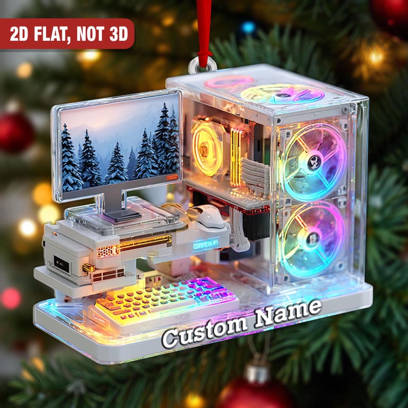 Personalized Gaming PC Ornament Custom Computer Christmas Tree Decoration For Tech Lovers