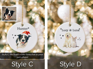 Personalized Watercolor Pet Photo Ornament Custom Dog or Cat Memorial Keepsake