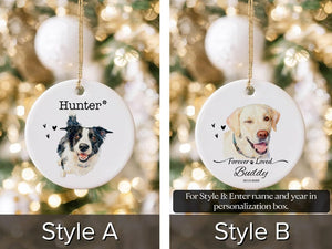 Personalized Watercolor Pet Photo Ornament Custom Dog or Cat Memorial Keepsake