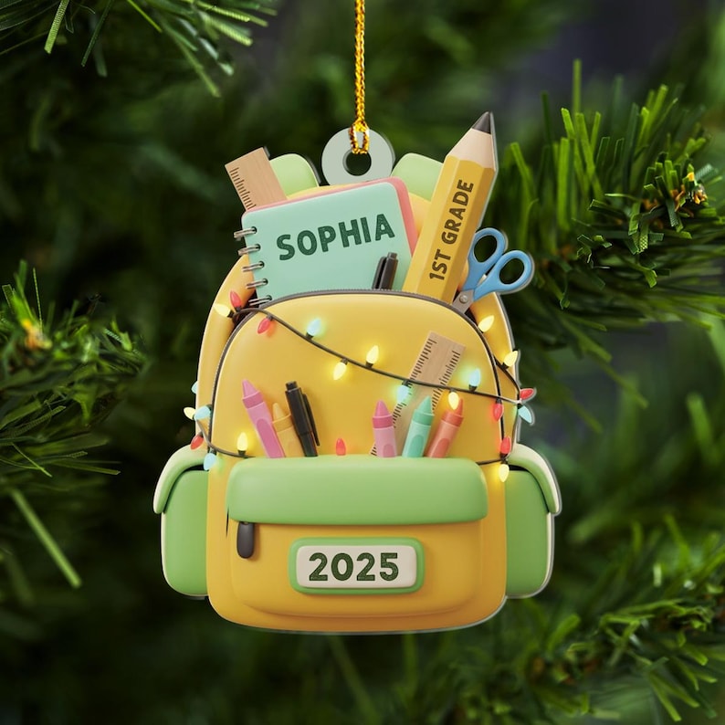 Personalized Kids School Backpack Ornament, Back To School Gift For Kids & Teachers, Custom School Bag Christmas Ornament, Graduation Gift