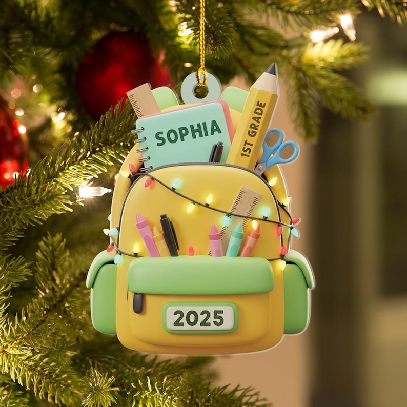 Personalized Kids School Backpack Ornament, Back To School Gift For Kids & Teachers, Custom School Bag Christmas Ornament, Graduation Gift