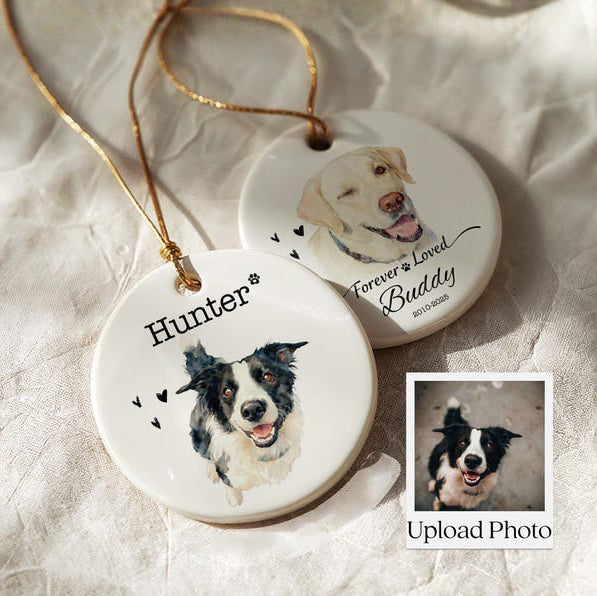 Personalized Watercolor Pet Photo Ornament Custom Dog or Cat Memorial Keepsake