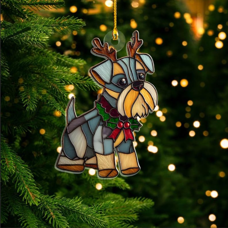 Merry Paws French Bulldog 2D FLAT Acrylic Ornament, Stained Effect Ornament, Holiday Tree Decoration Gift for Pet Lovers and Dog Owners