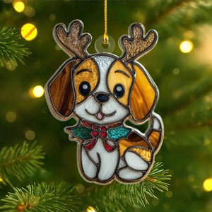 Merry Paws French Bulldog 2D FLAT Acrylic Ornament, Stained Effect Ornament, Holiday Tree Decoration Gift for Pet Lovers and Dog Owners