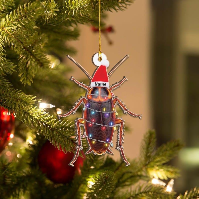 Funny Personalized Cockroach Christmas Ornament, Unique Insect Lover Gift, Custom Name Acrylic Holiday Gag Decor, Quirky Xmas Tree Charm