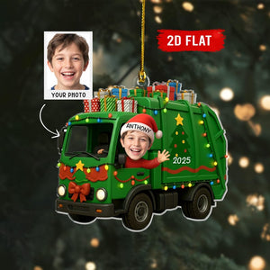 Personalized Kids Driving Photo Ornament, Custom Baby Face & Transportation Ornament, Kids Train Bus Plane Truck 2D Flat Keepsake