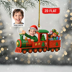 Personalized Kids Driving Photo Ornament, Custom Baby Face & Transportation Ornament, Kids Train Bus Plane Truck 2D Flat Keepsake