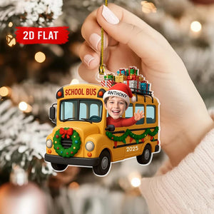 Personalized Kids Driving Photo Ornament, Custom Baby Face & Transportation Ornament, Kids Train Bus Plane Truck 2D Flat Keepsake