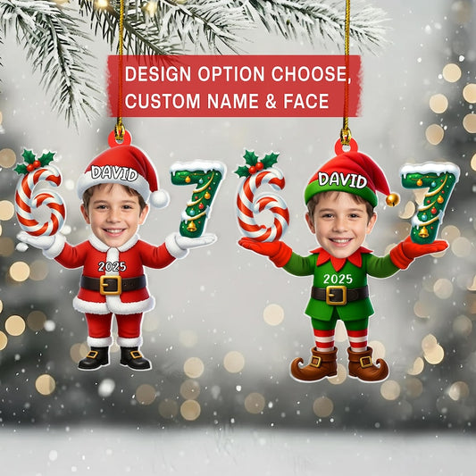 Personalized Santa Elf Photo 67 Ornament, Custom Funny Face Christmas Ornament, Six Seven Meme Ornament, Gen Z Teen Slang Gift