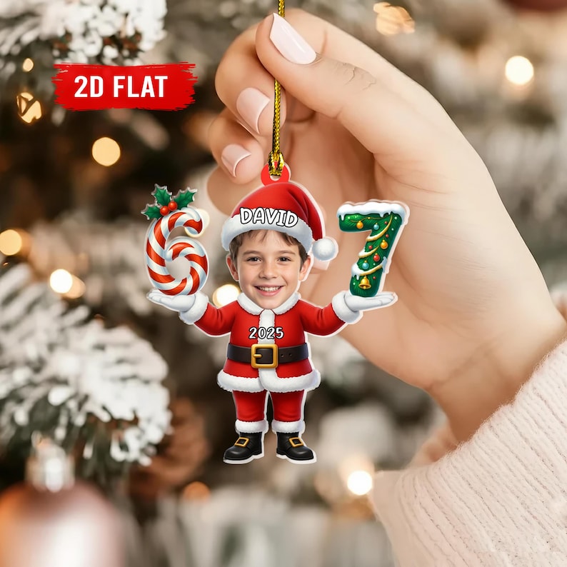 Personalized Santa Elf Photo 67 Ornament, Custom Funny Face Christmas Ornament, Six Seven Meme Ornament, Gen Z Teen Slang Gift