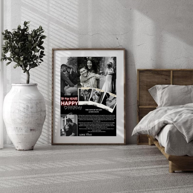 Custom Couples Photo Card Print, Anniversary Keepsake Canvas, Romantic One-Year Gift for Him or Her