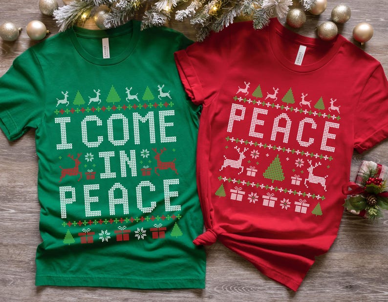 Matching Couples Ugly Christmas Sweater, Come in Peace Couple Christmas Shirt, Funny Xmas Gift
