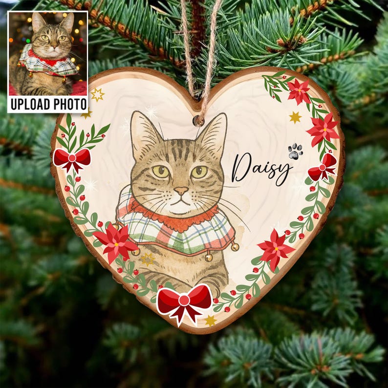 Personalized Wooden Watercolor Pet Photo Ornament, Custom Memorial Keepsake, Pet Portrait Keepsake, Dog Lover Gift Cat Mom Gift, Loss Of Pet