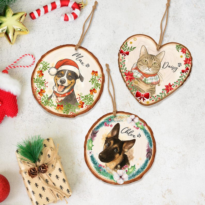 Personalized Wooden Watercolor Pet Photo Ornament, Custom Memorial Keepsake, Pet Portrait Keepsake, Dog Lover Gift Cat Mom Gift, Loss Of Pet