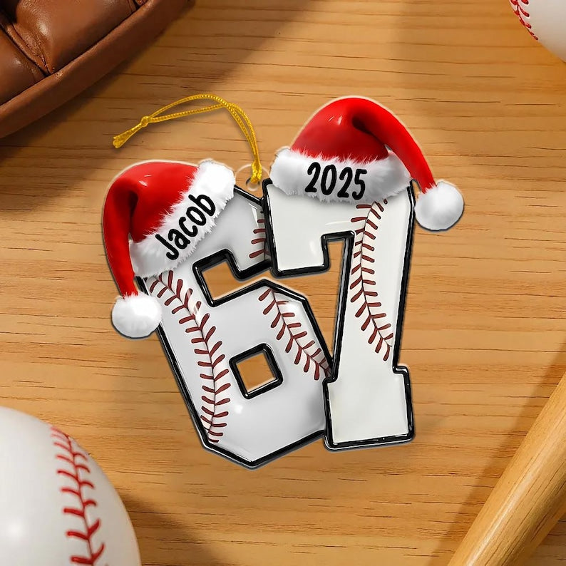 Custom Name 67 Sport Acrylic Ornament, Soccer Baseball Volleyball Basketball Ornament, Six Seven Ornament Gen Alpha Humor, 67 Meme Ornament