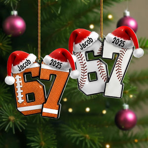 Custom Name 67 Sport Acrylic Ornament, Soccer Baseball Volleyball Basketball Ornament, Six Seven Ornament Gen Alpha Humor, 67 Meme Ornament