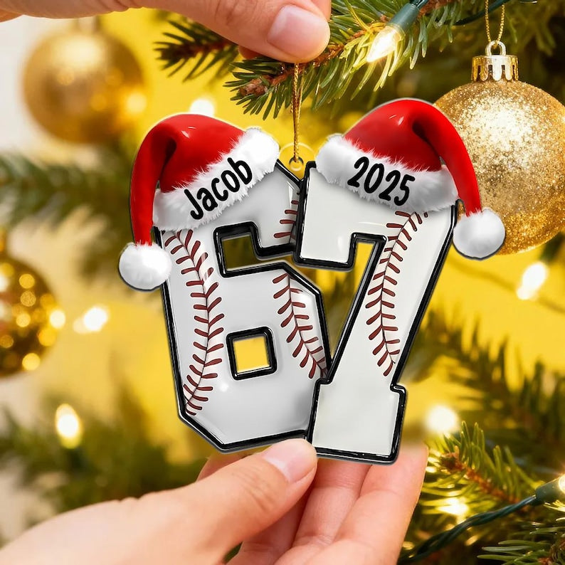 Custom Name 67 Sport Acrylic Ornament, Soccer Baseball Volleyball Basketball Ornament, Six Seven Ornament Gen Alpha Humor, 67 Meme Ornament