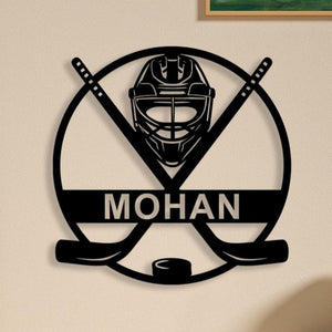 Custom Metal Ice Hockey Name Sign, Personalised Player Stick Wall Art With LED, Hockey Gifts For Kid Boy Girl, Hockey Wall Decor, Door Sign