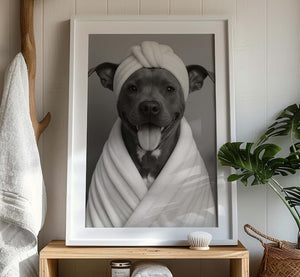 Custom Pet Portrait Humorous Bathroom Scene, Personalized Dog or Cat Photo Art, Unique Gift for Pet Lovers, Pet Christmas Gift, Pet Owner Ver 2